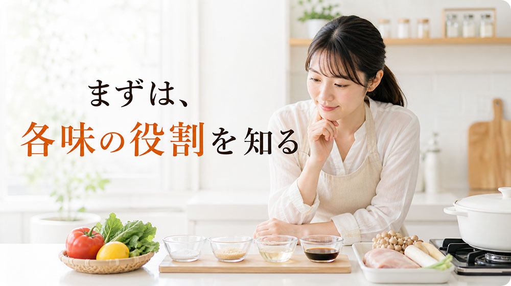 まずは塩味・甘味・酸味・うま味の役割を知る