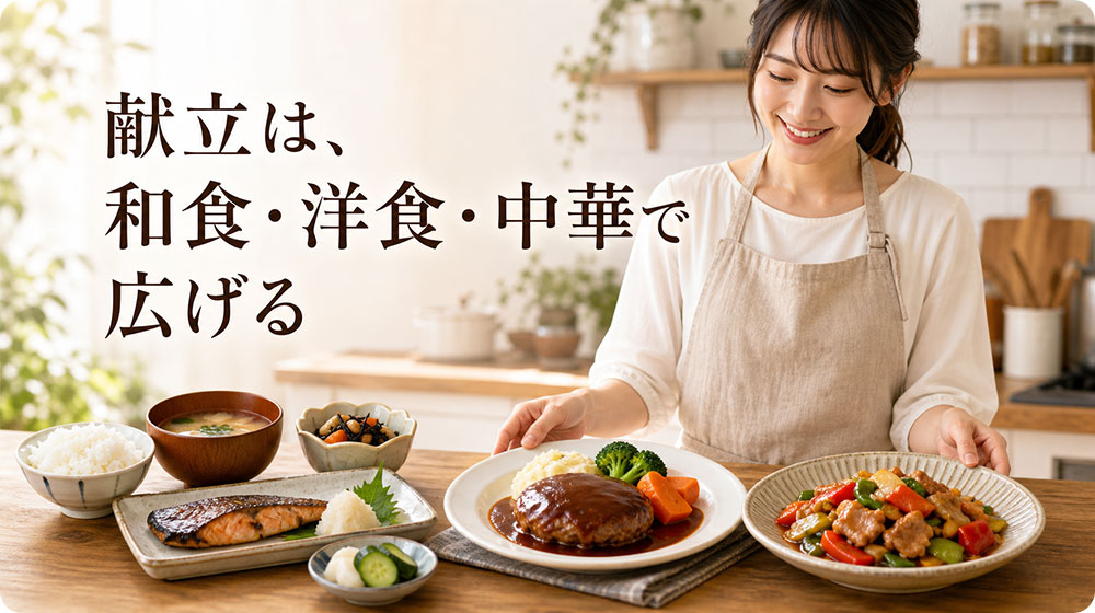 家庭料理の定番メニューは和食・洋食・中華で広げる