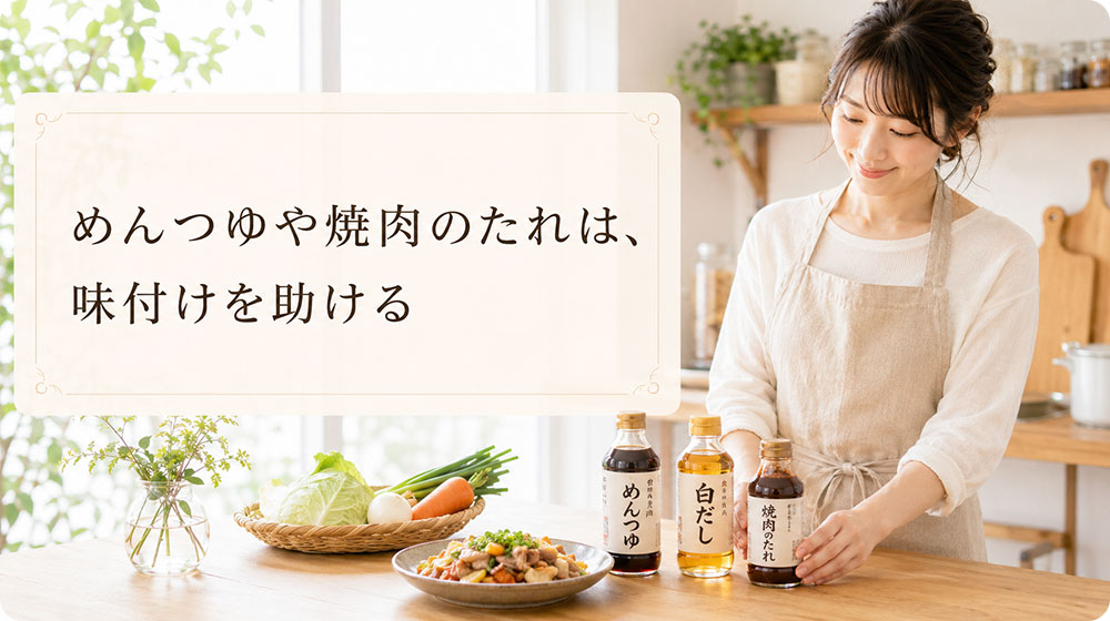 めんつゆ・白だし・焼肉のたれは初心者の味付けを助ける