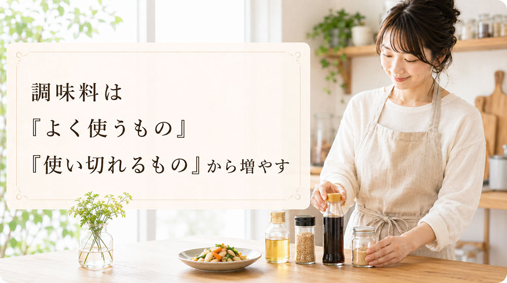 調味料は「よく使うもの」「使い切れるもの」から増やす