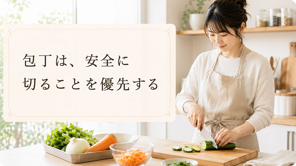 包丁は速さよりも安全に切ることを優先する