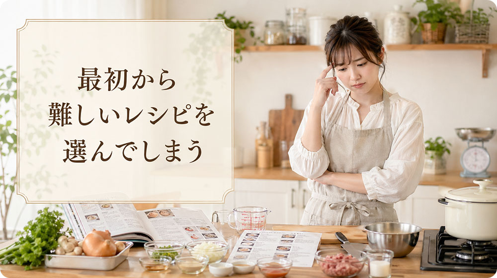 最初から難しいレシピを選んでしまう