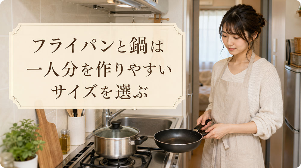 フライパンと鍋は一人分を作りやすいサイズを選ぶ