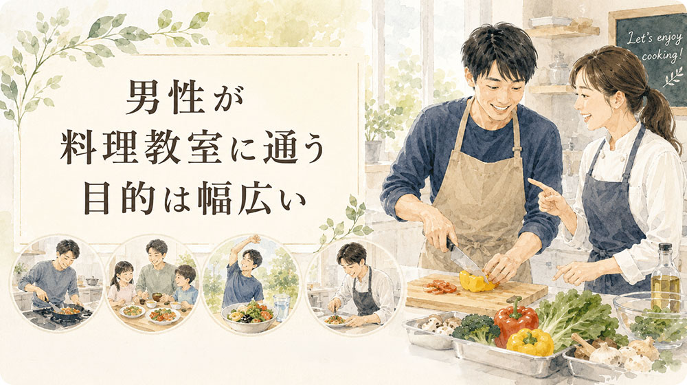 男性が料理教室に通う目的は一人暮らしや家族のためなど幅広い