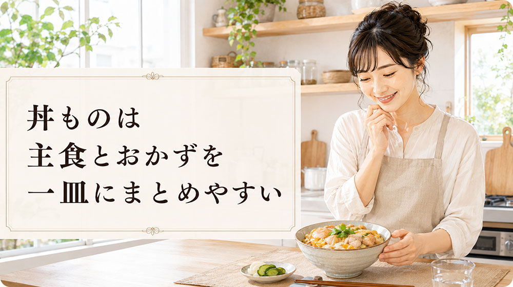 丼ものは主食とおかずを一皿にまとめやすい