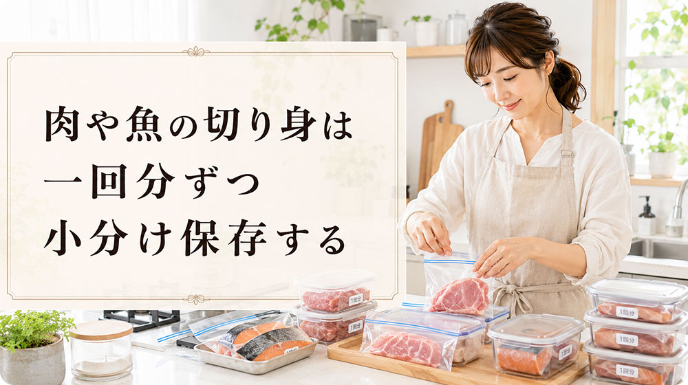 肉や魚の切り身は一回分ずつ小分け保存する