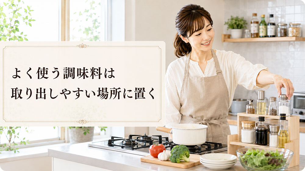 よく使う調味料は取り出しやすい場所に置く