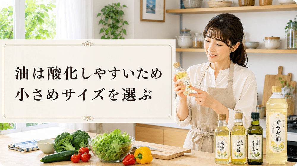 油は酸化しやすいため小さめサイズを選ぶ