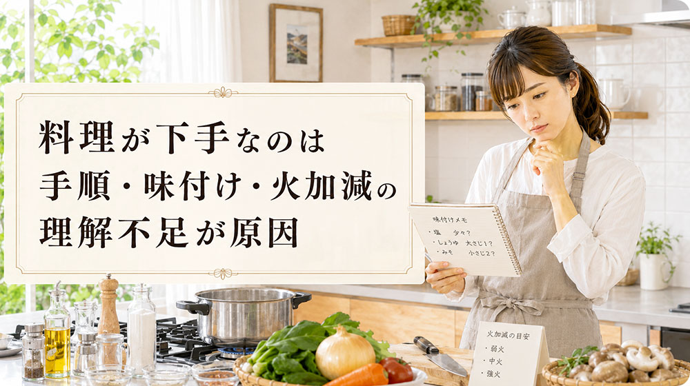 料理が下手なのは手順・味付け・火加減の理解不足が原因になりやすい