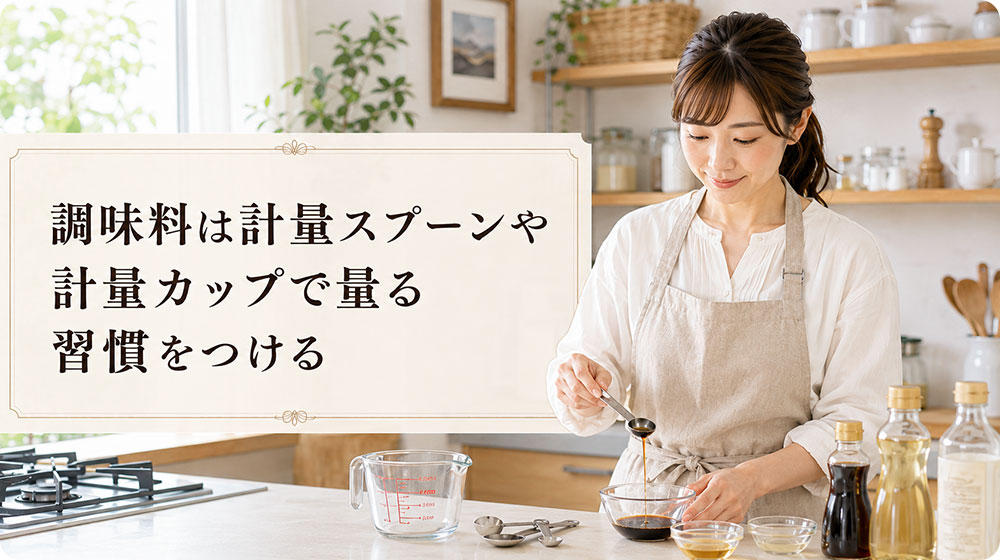 調味料は計量スプーンや計量カップで量る習慣をつける