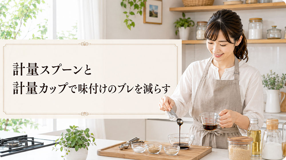 計量スプーンと計量カップで味付けのブレを減らす