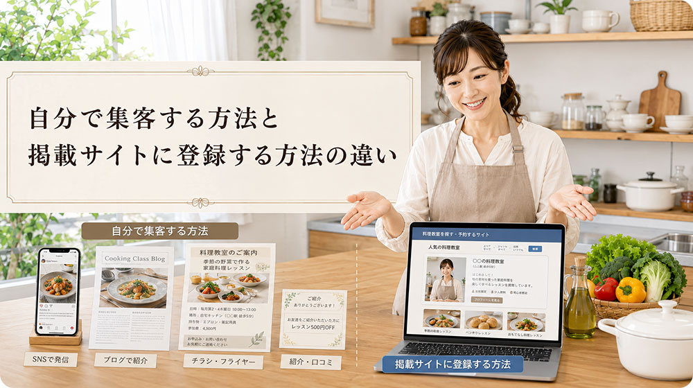 自分で集客する方法と掲載サイトに登録する方法の違い
